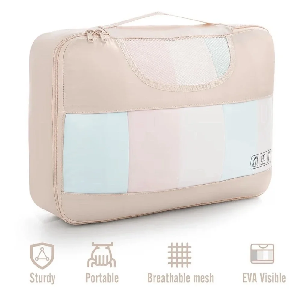 10 Piece Set Packing Cubes for Travel Essentials Suitcase Organizer Bags Cream[K